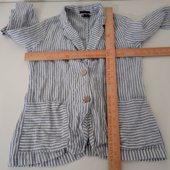 Tahari Linen Stripe Blazer Womens Size Medium Blue Lightweight Nautical Jacket - Picture 9 of 11
